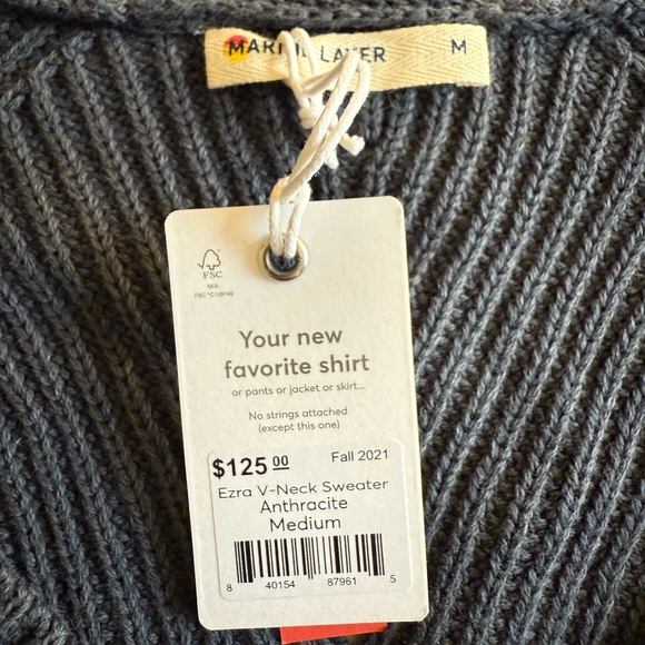 Marine Layer Ezra Cozy Cotton V-Neck Blue-Grey Sweater Size M NWT - Picture 6 of 8